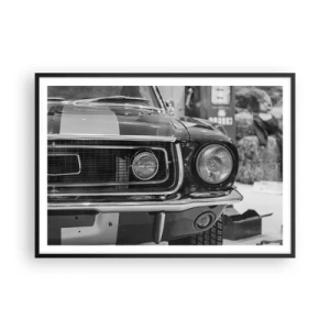 Poster in cornice nera - Cofano di un'auto classica in bianco e nero - 100x70cm - A rotta di collo - Decorazione murale moderna per soggiorno e camera da letto ARTTOR