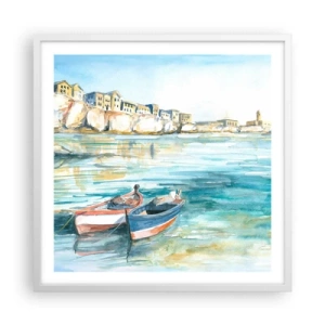 Poster in cornice bianca - Paesaggio in azzurro - 60x60 cm