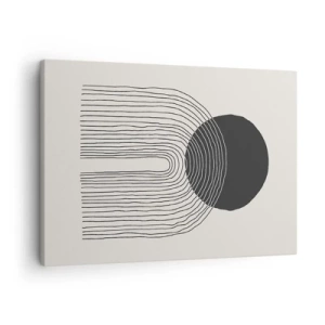 Quadro su tela - Stampe su Tela - Motivo astratto con linee e un cerchio nero su uno sfondo chiaro - 70x50cm - Tremore e fiducia - Decorazione murale moderna per soggiorno e camera da letto ARTTOR