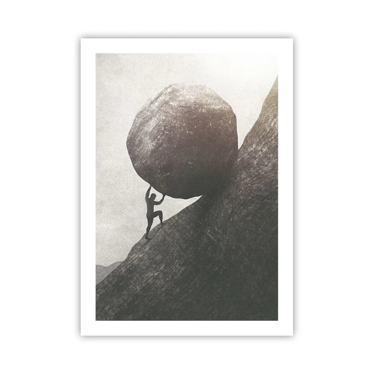 Poster - Una figura simbolica che trasporta un masso su per una collina - 50x70cm - Credo contro ogni speranza - Decorazione murale moderna per soggiorno e camera da letto ARTTOR