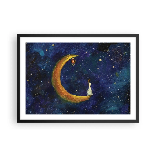 Poster in cornice nera - Una ragazza in piedi sulla luna in un cielo stellato - 70x50cm - Il richiamo del mondo - Decorazione murale moderna per soggiorno e camera da letto ARTTOR