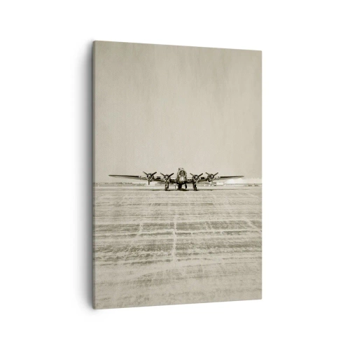 Quadro su tela - Stampe su Tela - Aereo storico all'aeroporto in seppia - 50x70cm - Pronto come sempre - Decorazione murale moderna per soggiorno e camera da letto ARTTOR