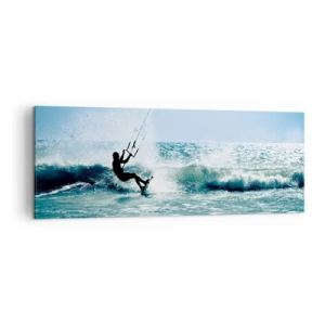 Quadro su tela - Stampe su Tela - Kitesurfer cavalca un'onda in pieno sole - 140x50cm - Fatti sollevare - Decorazione murale moderna per soggiorno e camera da letto ARTTOR