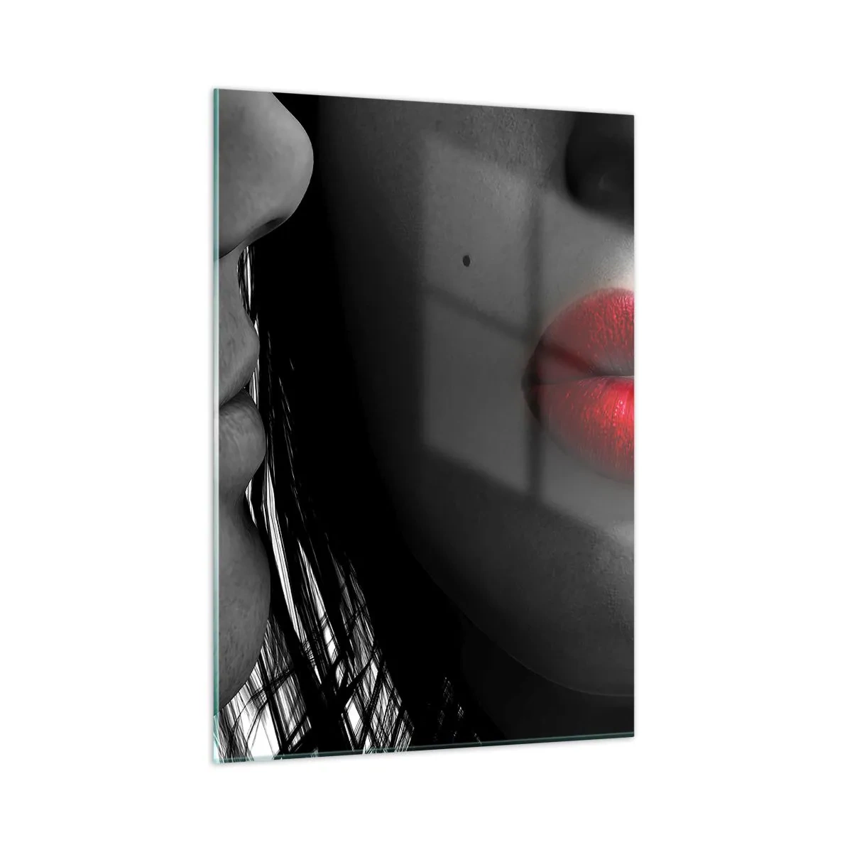 Quadro su vetro - Labbra sensuali in uno scatto contrastante - 50x70cm - Volto accanto al volto  - Decorazione murale moderna per soggiorno e camera da letto ARTTOR