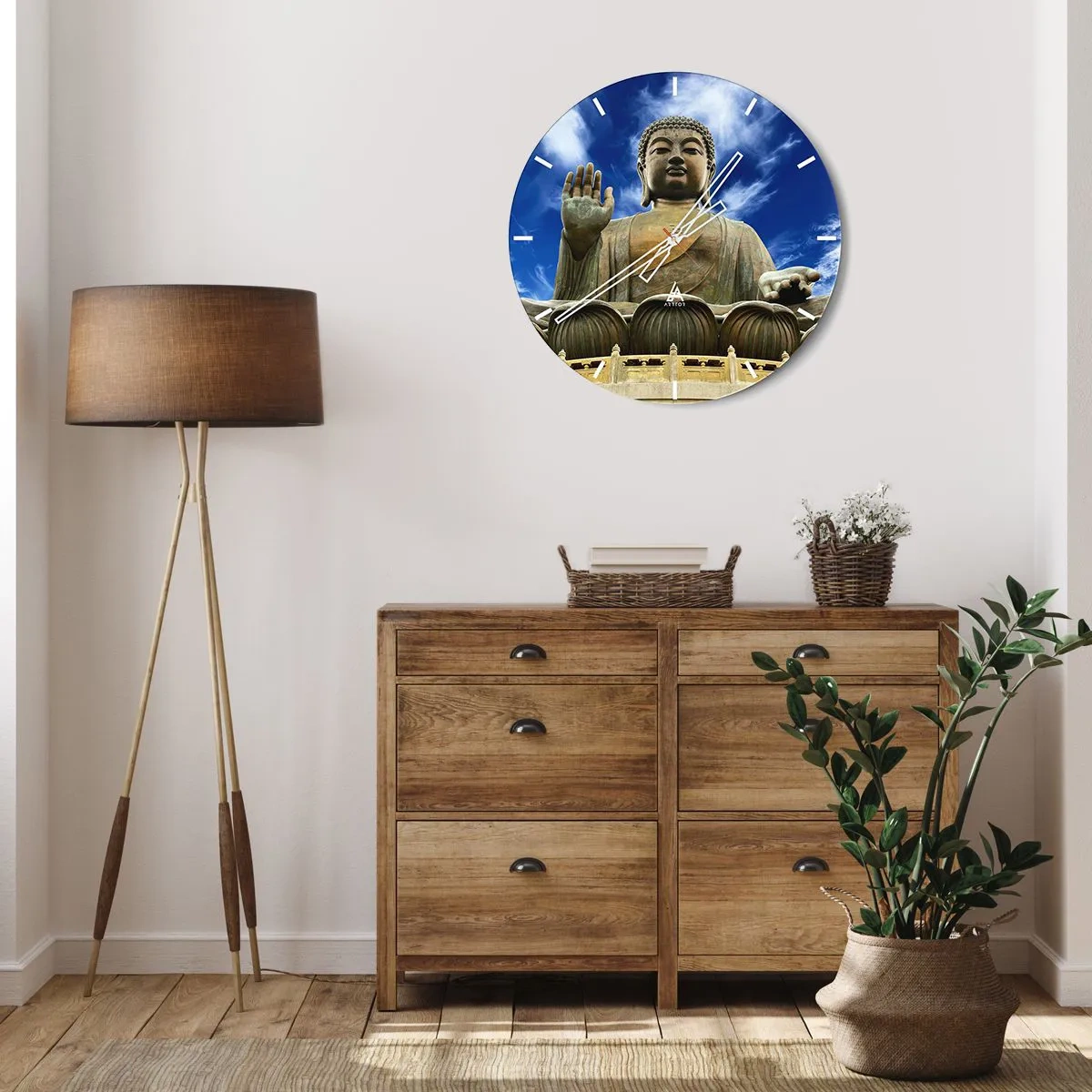 Orologio da parete - Orologio in Vetro - Una statua monumentale del Buddha contro il cielo blu - 30x30cm - Vivere senza paura - Decorazione murale moderna per soggiorno, cucina e camera da letto ARTTOR