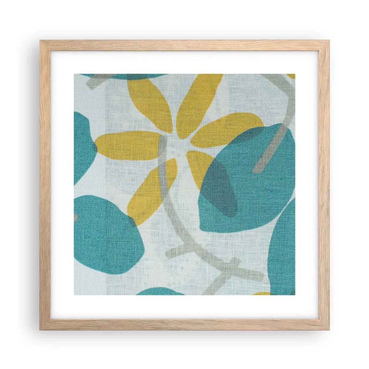 Poster in cornice rovere chiaro - Tra le foglie azzurre - 40x40 cm