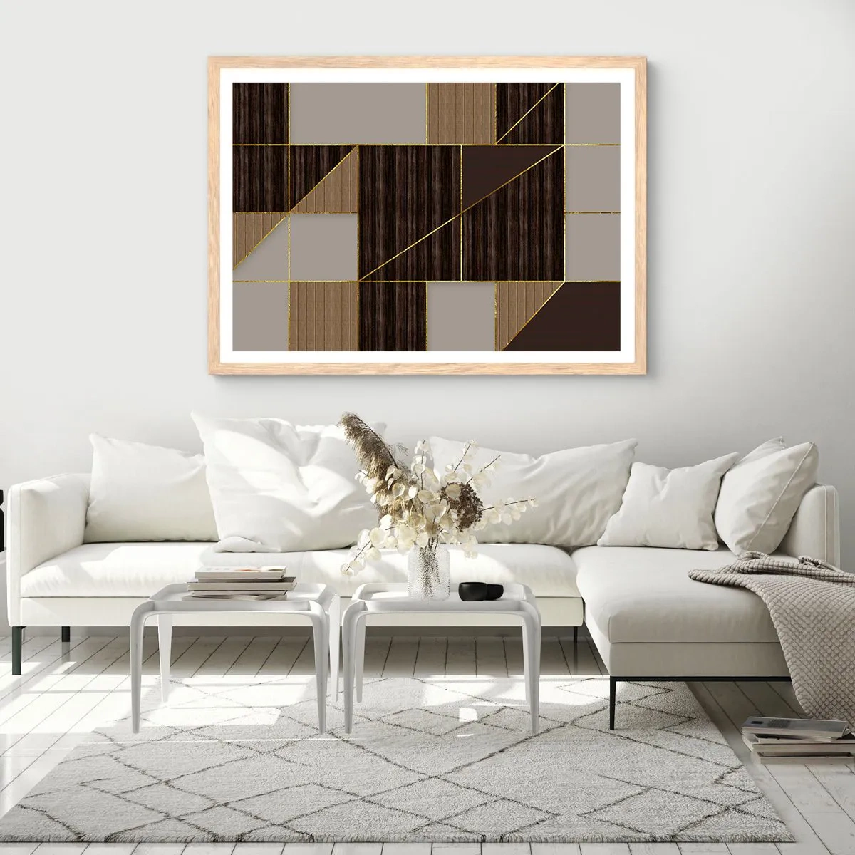 Poster in cornice rovere chiaro - Mosaico di marrone e oro - 100x70 cm