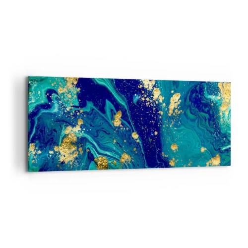 Quadro su tela - Stampe su Tela - Una composizione astratta con accenti blu, verdi e dorati. - 120x50cm - Petali di sole - Decorazione murale moderna per soggiorno e camera da letto ARTTOR