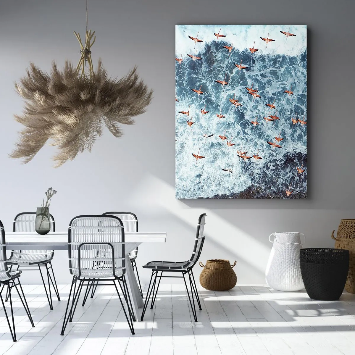 Quadro su tela - Stampe su Tela - Una vista a volo d'uccello di fenicotteri rosa su un oceano blu - 50x70cm - Parata sotto il mare - Decorazione murale moderna per soggiorno e camera da letto ARTTOR