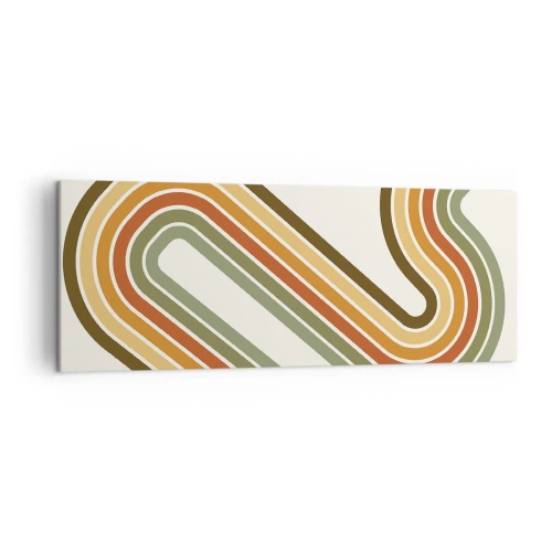 Quadro su tela - Stampe su Tela - Motivo geometrico nei toni del verde, arancione e beige su sfondo chiaro - 140x50cm - Zig zag fino alla meta - Decorazione murale moderna per soggiorno e camera da letto ARTTOR