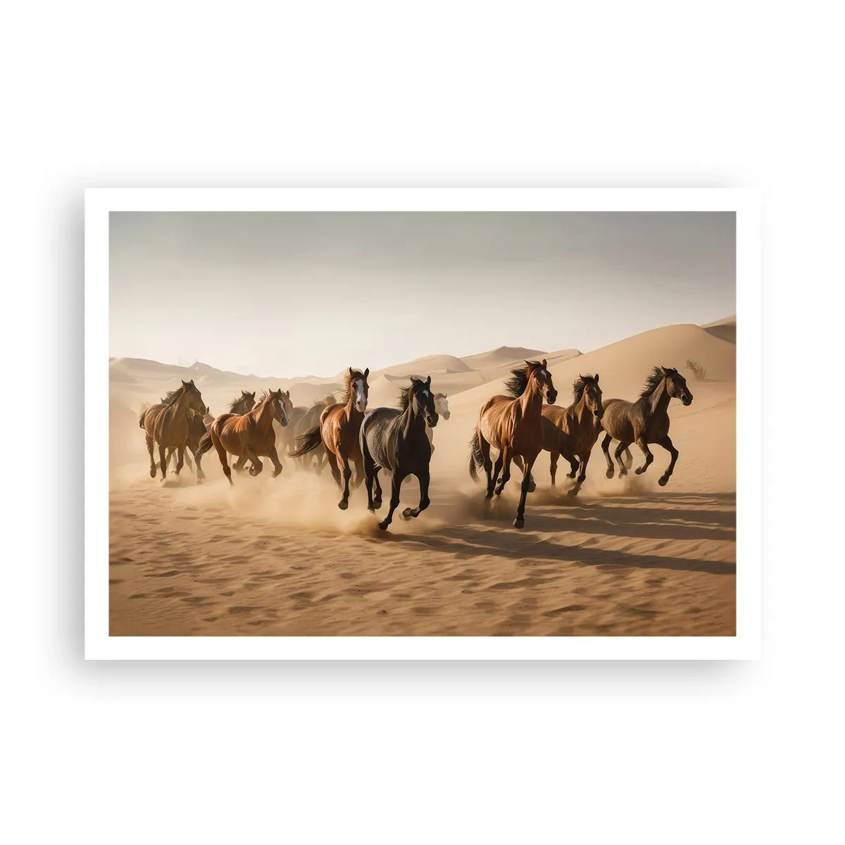 Poster - Cavalli al galoppo sullo sfondo del deserto - 100x70cm - Liberi come il vento - Decorazione murale moderna per soggiorno e camera da letto ARTTOR
