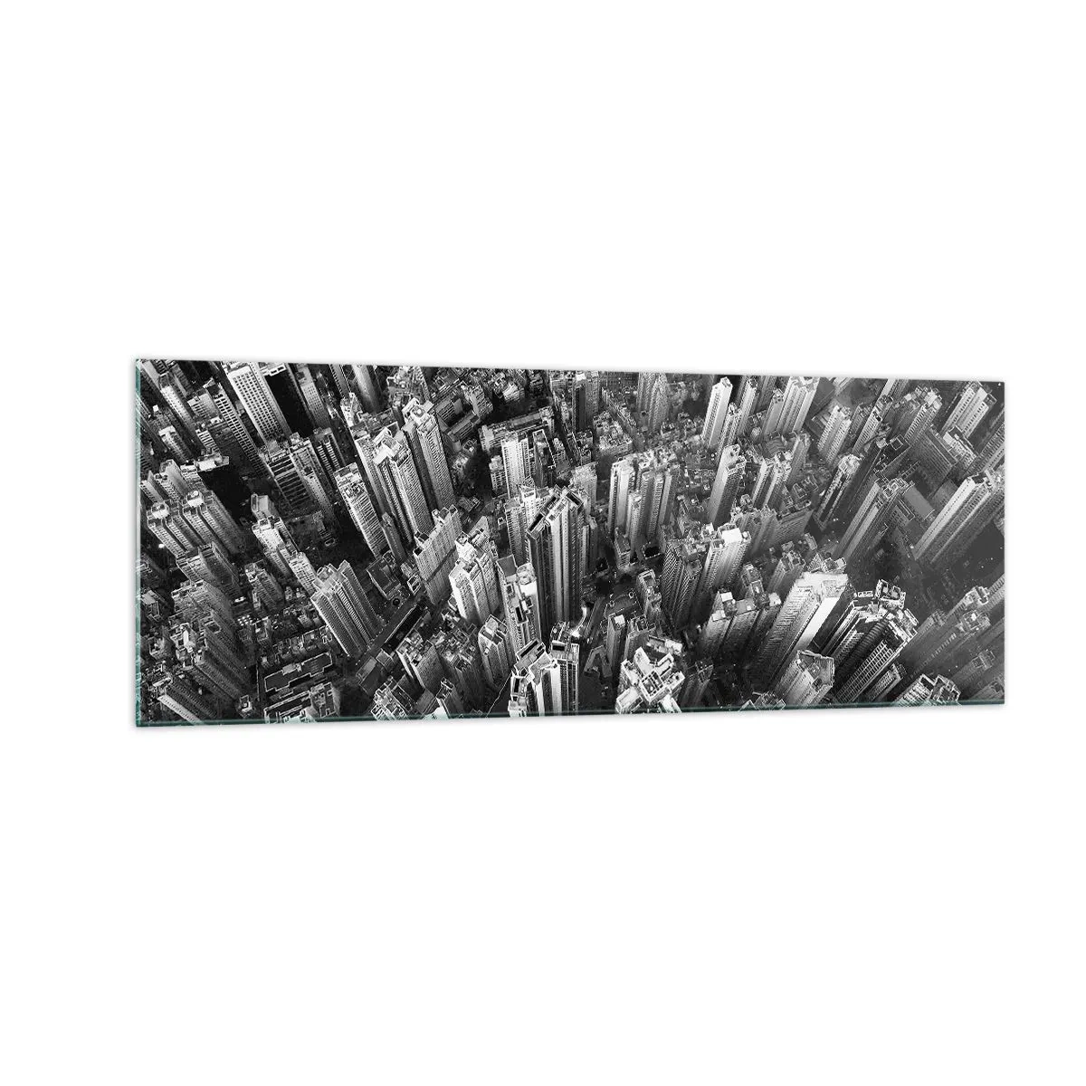 Quadro su vetro - Vista aerea della città in bianco e nero - 140x50cm - Ancora più in alto - Decorazione murale moderna per soggiorno e camera da letto ARTTOR