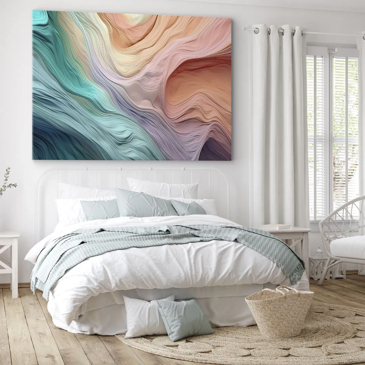 Quadro su tela - Stampe su Tela - Onde astratte nei colori pastello e arcobaleno - 120x80cm - Onda arcobaleno - Decorazione murale moderna per soggiorno e camera da letto ARTTOR