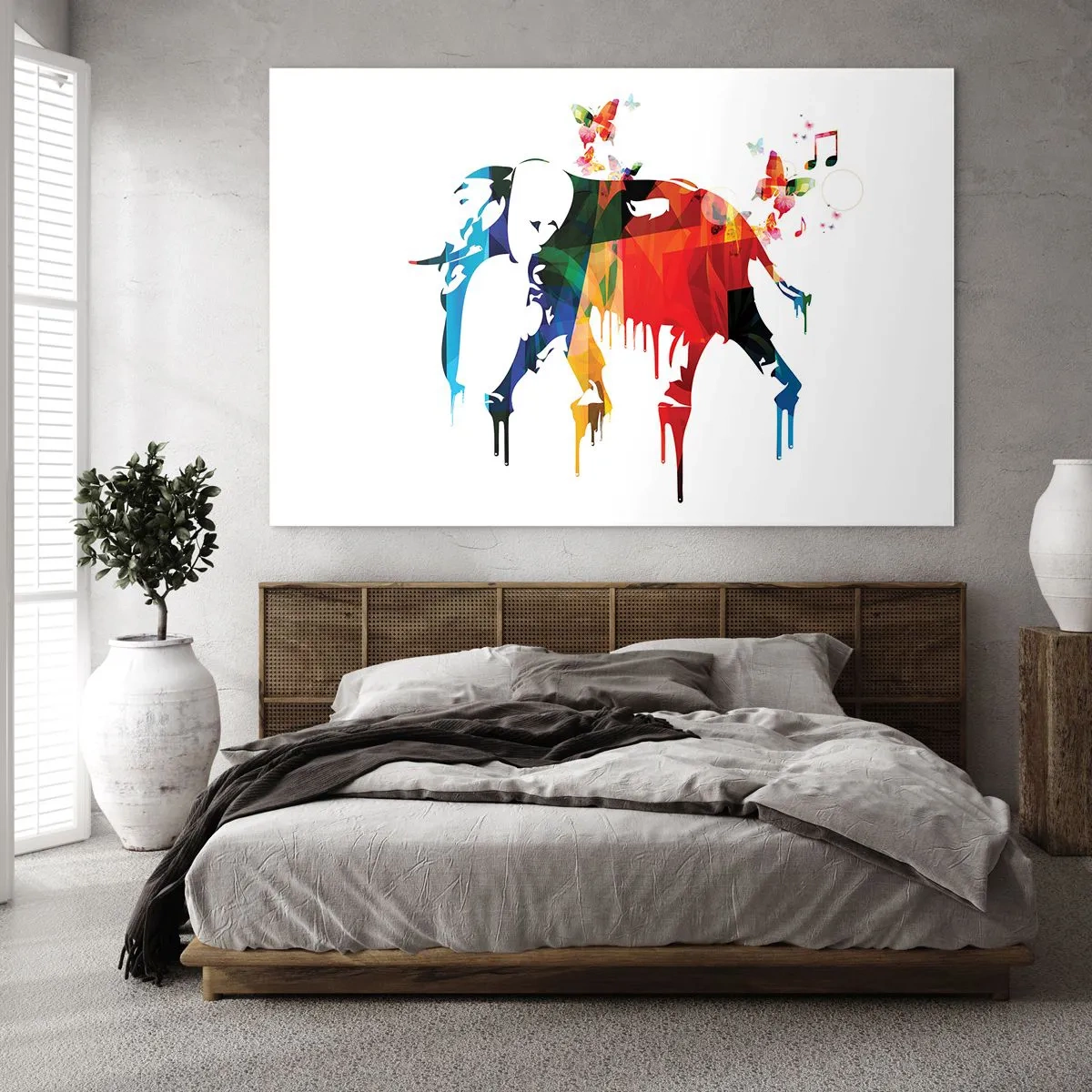Quadro su vetro - Elefante colorato in stile acquerello moderno - 100x70cm - Ognuno può ballare - Decorazione murale moderna per soggiorno e camera da letto ARTTOR