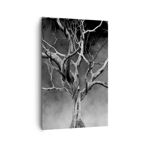 Quadro su tela - Stampe su Tela - Un albero secco in bianco e nero contro la nebbia - 80x120cm - Primordiale e sacro - Decorazione murale moderna per soggiorno e camera da letto ARTTOR