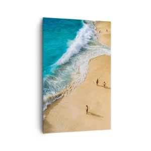 Quadro su tela - Stampe su Tela - Una spiaggia con acqua turchese e gente che cammina intorno - 80x120cm - E poi il sole, la spiaggia... - Decorazione murale moderna per soggiorno e camera da letto ARTTOR