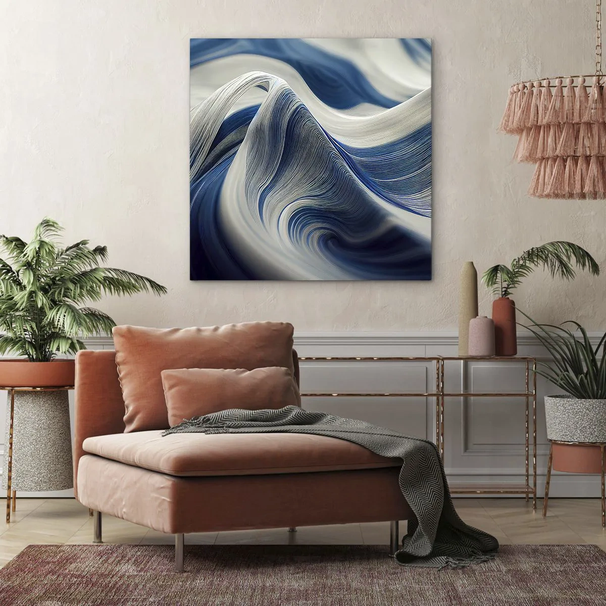 Quadro su tela - Stampe su Tela - Fluidità di blu e di bianco - 30x30 cm
