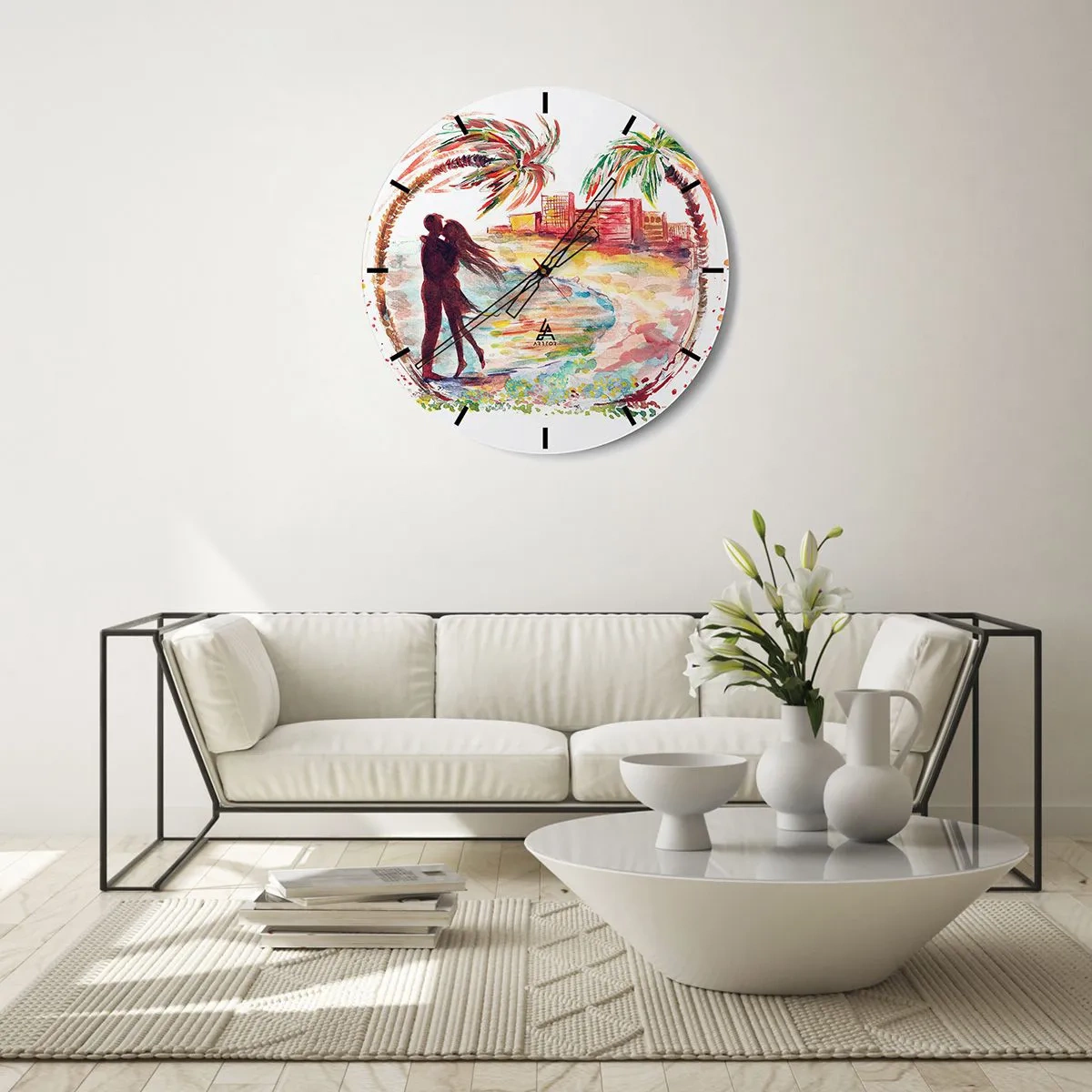Orologio da parete - Orologio in Vetro - Vacanze romantiche - 40x40 cm