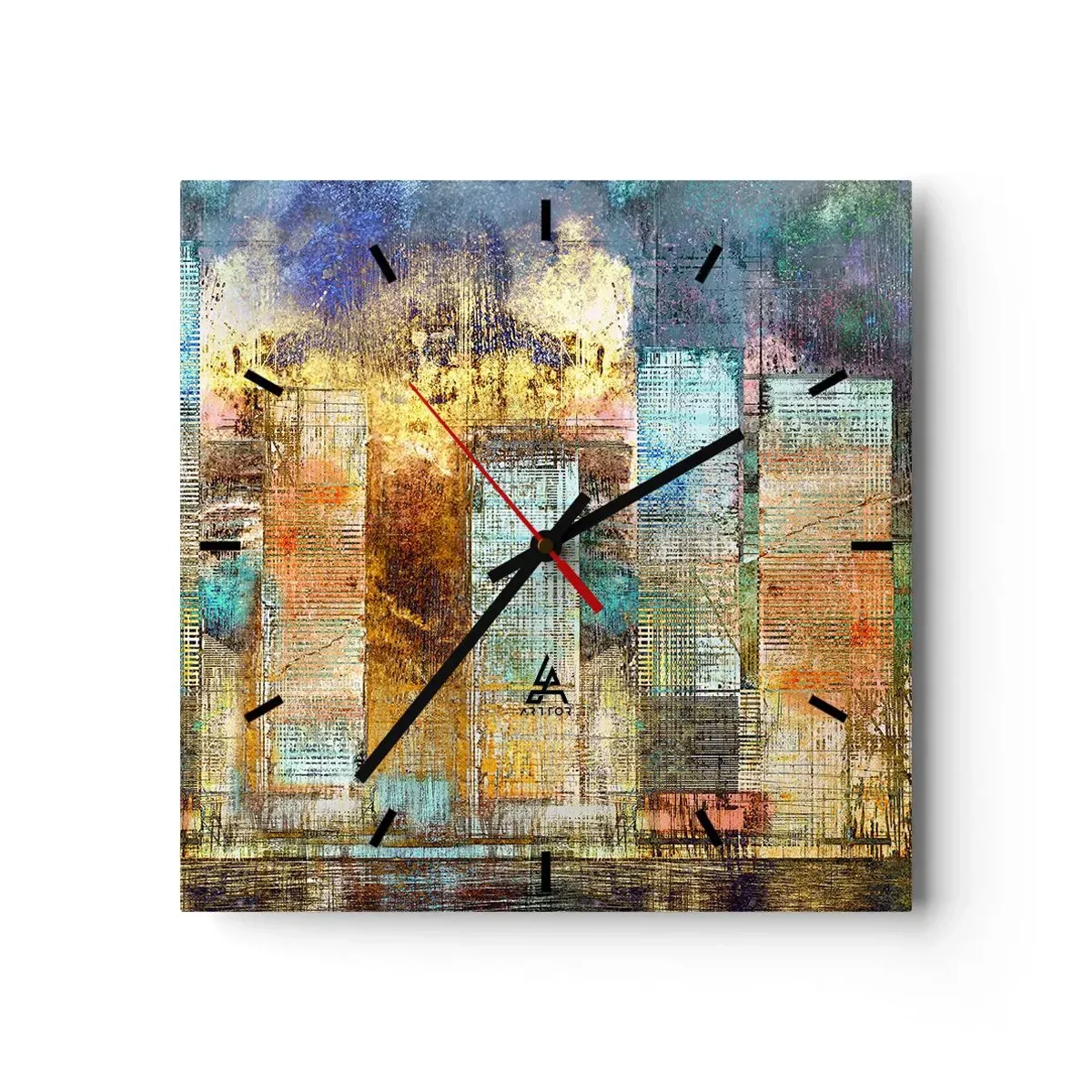 Orologio da parete - Orologio in Vetro - Grattacieli astratti in stile industriale - 30x30cm - Metropoli nel sole - Decorazione murale moderna per soggiorno e camera da letto ARTTOR