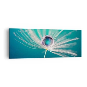 Quadro su tela - Stampe su Tela - Macro di una goccia d'acqua su un delicato seme di tarassaco - 140x50cm - Attimo mistico - Decorazione murale moderna per soggiorno e camera da letto ARTTOR