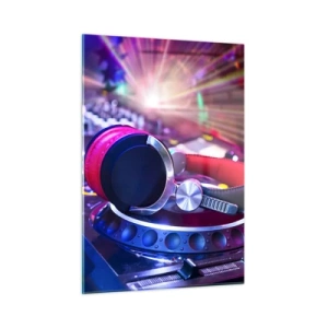 Quadro su vetro - Attrezzatura da DJ con luci colorate e cuffie - 50x70cm - Sarà fantastico - Decorazione murale moderna per soggiorno e camera da letto ARTTOR