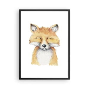 Poster in cornice nera - Un grazioso disegno di una volpe sorridente dai colori tenui - 50x70cm - Umore da volpe - Decorazione murale moderna per soggiorno e camera da letto ARTTOR