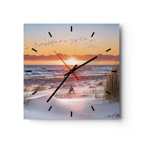 Orologio da parete - Orologio in Vetro - Tramonto sul mare con vista sulle dune - 30x30cm - Paesaggio orizzontale - Decorazione murale moderna per soggiorno e camera da letto ARTTOR