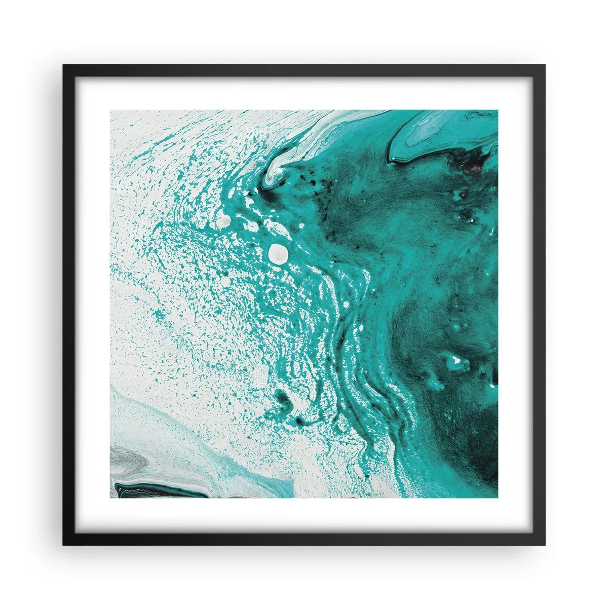 Poster in cornice nera - Sciogliendosi nel bianco e nel turchese - 50x50 cm