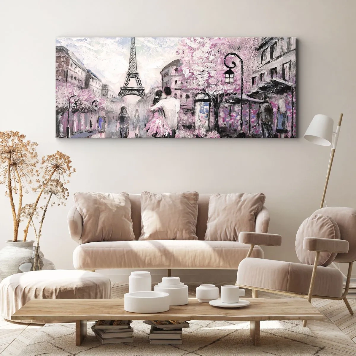 Quadro su tela - Stampe su Tela - Una passeggiata romantica a Parigi vicino alla Torre Eiffel - 120x50cm - Se innamorarsi, allora solo a... - Decorazione murale moderna per soggiorno e camera da letto ARTTOR