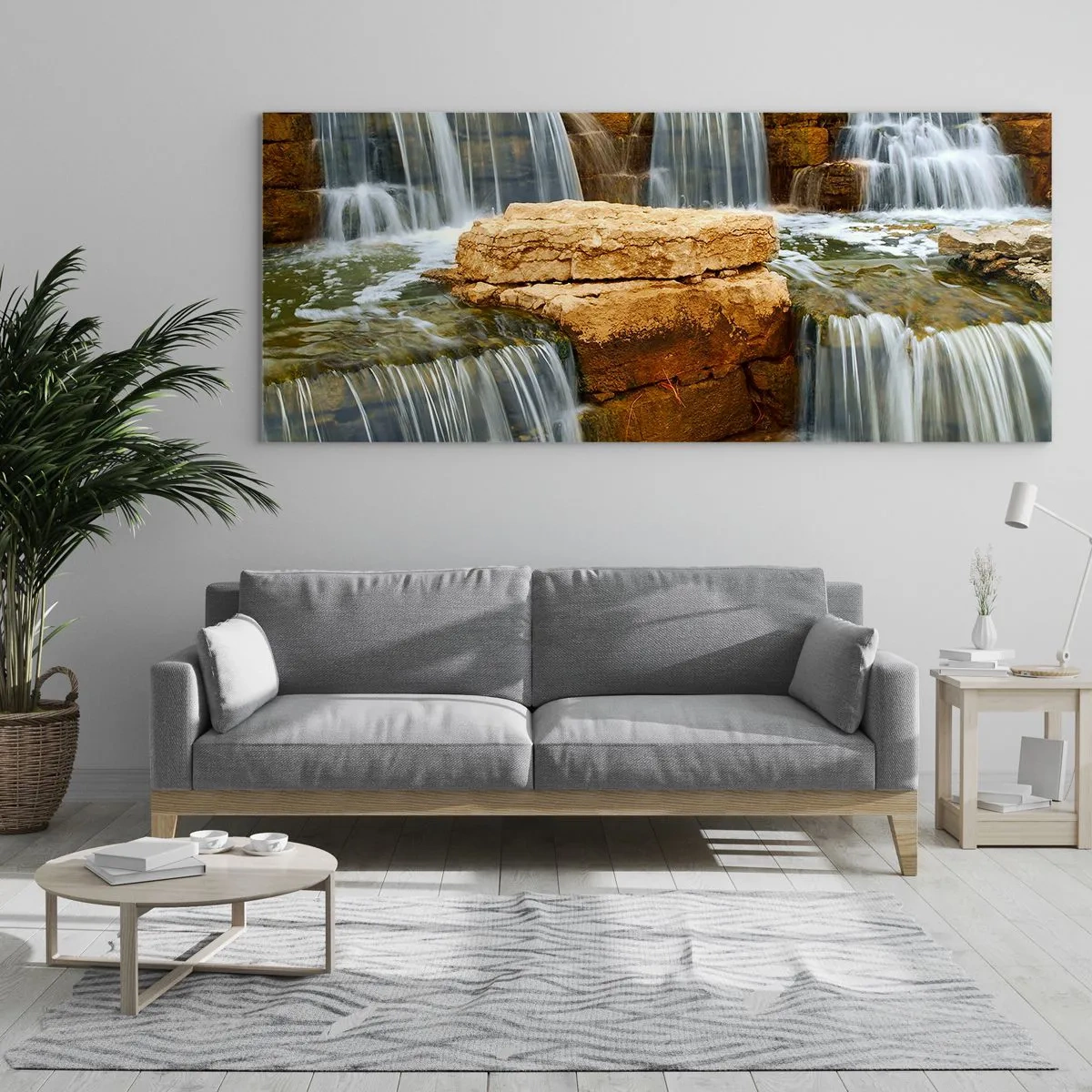 Quadro su vetro - Una cascata che scorre lungo gradini di pietra - 140x50cm - La scala verso il cielo - Decorazione murale moderna per soggiorno e camera da letto ARTTOR