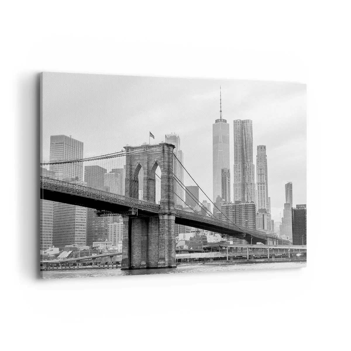 Quadro su tela - Stampe su Tela - Ponte di Brooklyn con i grattacieli di New York sullo sfondo - 120x80cm - Atmosfera di New York - Decorazione murale moderna per soggiorno e camera da letto ARTTOR