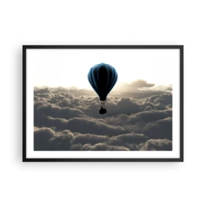 Poster in cornice nera - Una mongolfiera contro un cielo con nuvole al tramonto - 70x50cm - Viaggiatore sopra le nuvole - Decorazione murale moderna per soggiorno e camera da letto ARTTOR