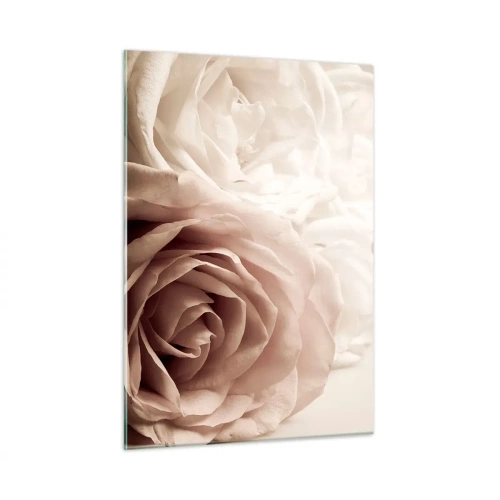 Quadro su vetro - Delicate rose chiare in un romantico primo piano - 50x70cm - Nel cuore della rosa - Decorazione murale moderna per soggiorno e camera da letto ARTTOR