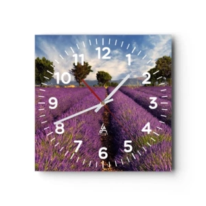 Orologio da parete - Orologio in Vetro - Campi di lavanda - 30x30 cm