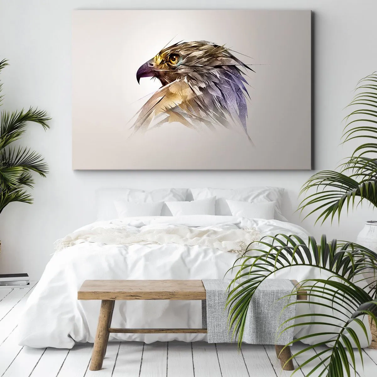 Quadro su tela - Stampe su Tela - Ritratto artistico di un'aquila in tonalità pastello - 120x80cm - Ritratto di guerriero - Decorazione murale moderna per soggiorno e camera da letto ARTTOR
