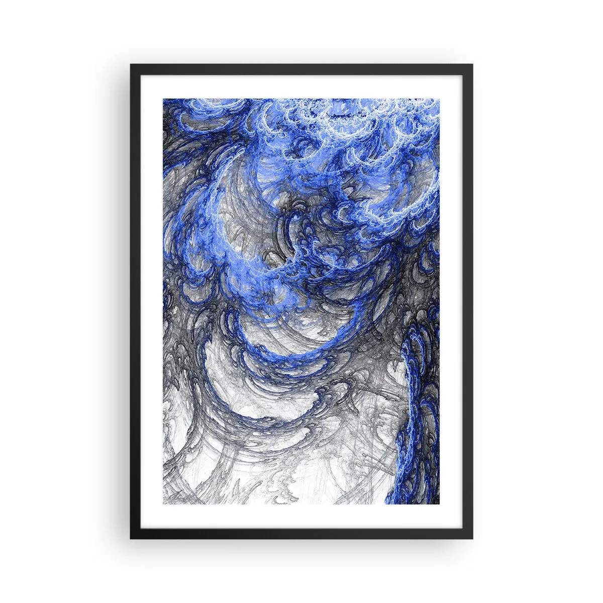 Poster in cornice nera - Onde astratte nei toni del blu e del grigio - 50x70cm - La nascita dell'onda - Decorazione murale moderna per soggiorno e camera da letto ARTTOR