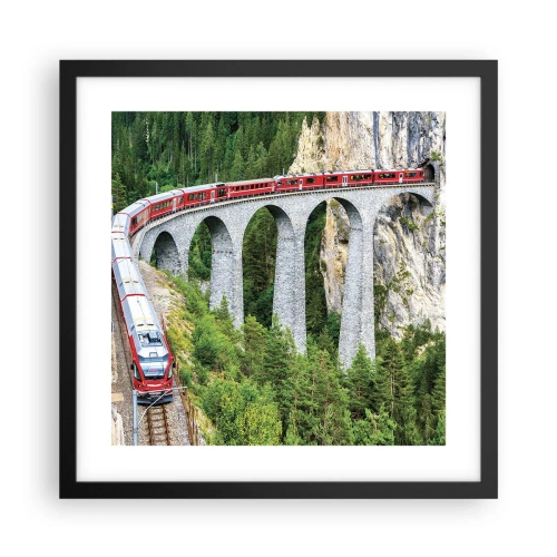 Poster in cornice nera - Il treno tra i monti - 40x40 cm
