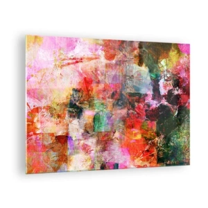 Quadro su vetro - Astrazione colorata con colori intensi - 70x50cm - Viaggio attraverso le rose - Decorazione murale moderna per soggiorno e camera da letto ARTTOR