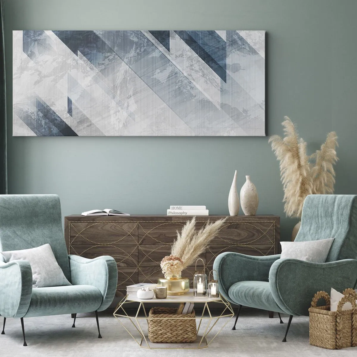 Quadro su tela - Stampe su Tela - Composizione spaziale: movimento in grigio - 90x30 cm