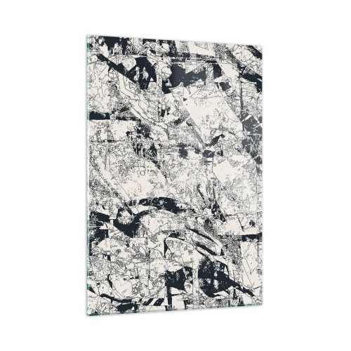 Quadro su vetro - Astrazione in bianco e nero con linee e texture dinamiche - 50x70cm - La compenetrazione degli opposti - Decorazione murale moderna per soggiorno e camera da letto ARTTOR