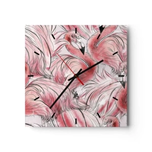 Orologio da parete - Orologio in Vetro - Delicati disegni di fenicotteri rosa - 30x30cm - Corpo di ballo alato - Decorazione murale moderna per soggiorno e camera da letto ARTTOR