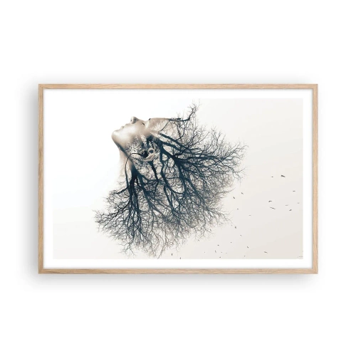 Poster in cornice rovere chiaro - In ascolto del sussurro dell'albero - 91x61 cm