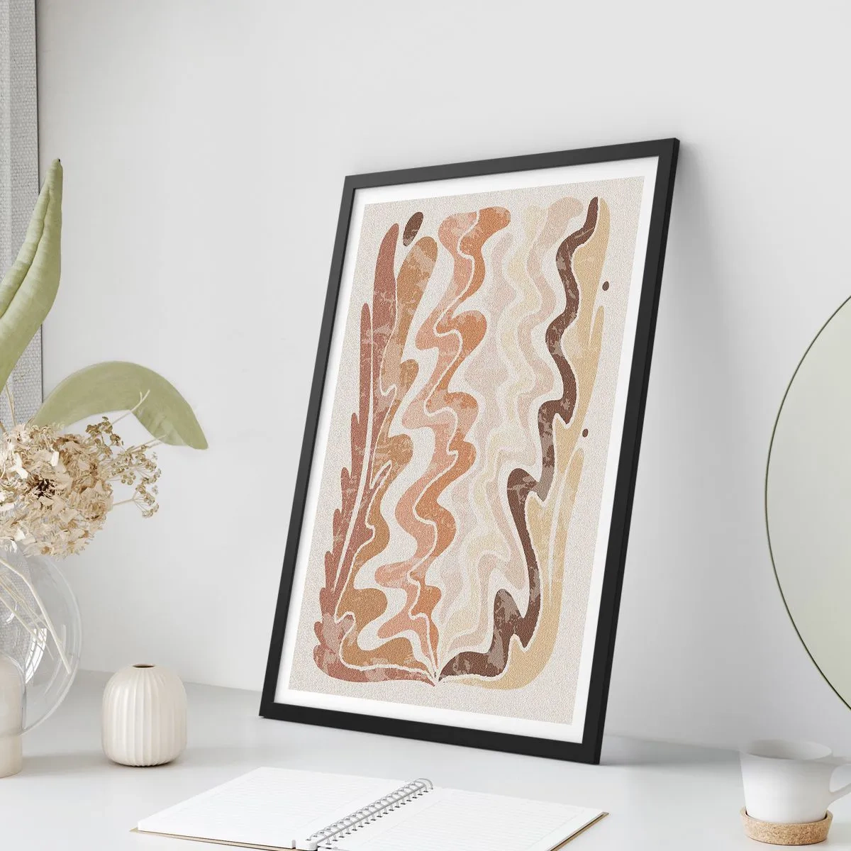 Poster in cornice nera - Una composizione astratta nelle calde tonalità del beige. - 50x70cm - Buona energia - buone emozioni - Decorazione murale moderna per soggiorno e camera da letto ARTTOR