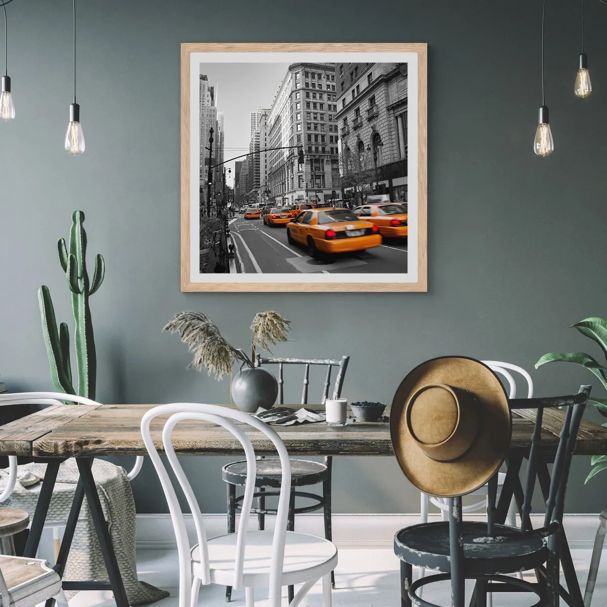 Poster in cornice rovere chiaro - Il sole della grande città - 50x50 cm