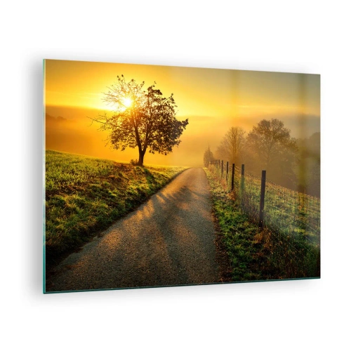 Quadro su vetro - Una strada attraverso un paesaggio rurale al tramonto - 70x50cm - Pomeriggio di miele - Decorazione murale moderna per soggiorno e camera da letto ARTTOR