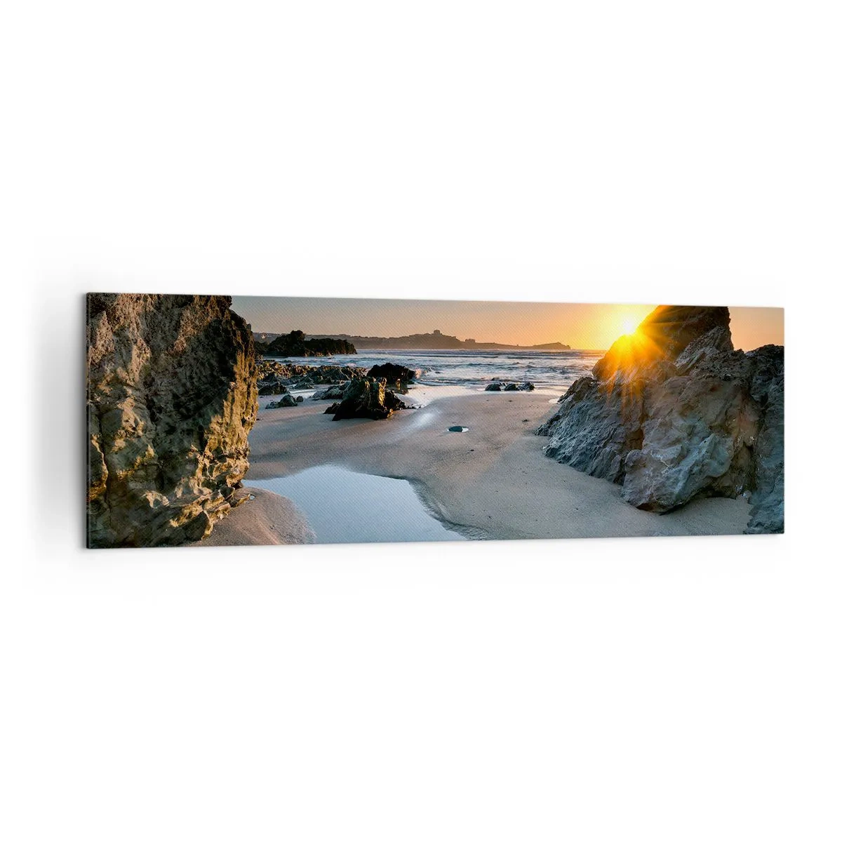 Quadro su tela - Stampe su Tela - Tramonto pittoresco su una spiaggia rocciosa - 160x50cm - Mai toccate da mano umana - Decorazione murale moderna per soggiorno e camera da letto ARTTOR