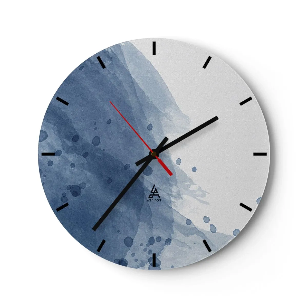 Orologio da parete - Orologio in Vetro - Composizione astratta con macchie blu su sfondo bianco - 30x30cm - Tulle blu - Decorazione murale moderna per soggiorno, cucina e camera da letto ARTTOR