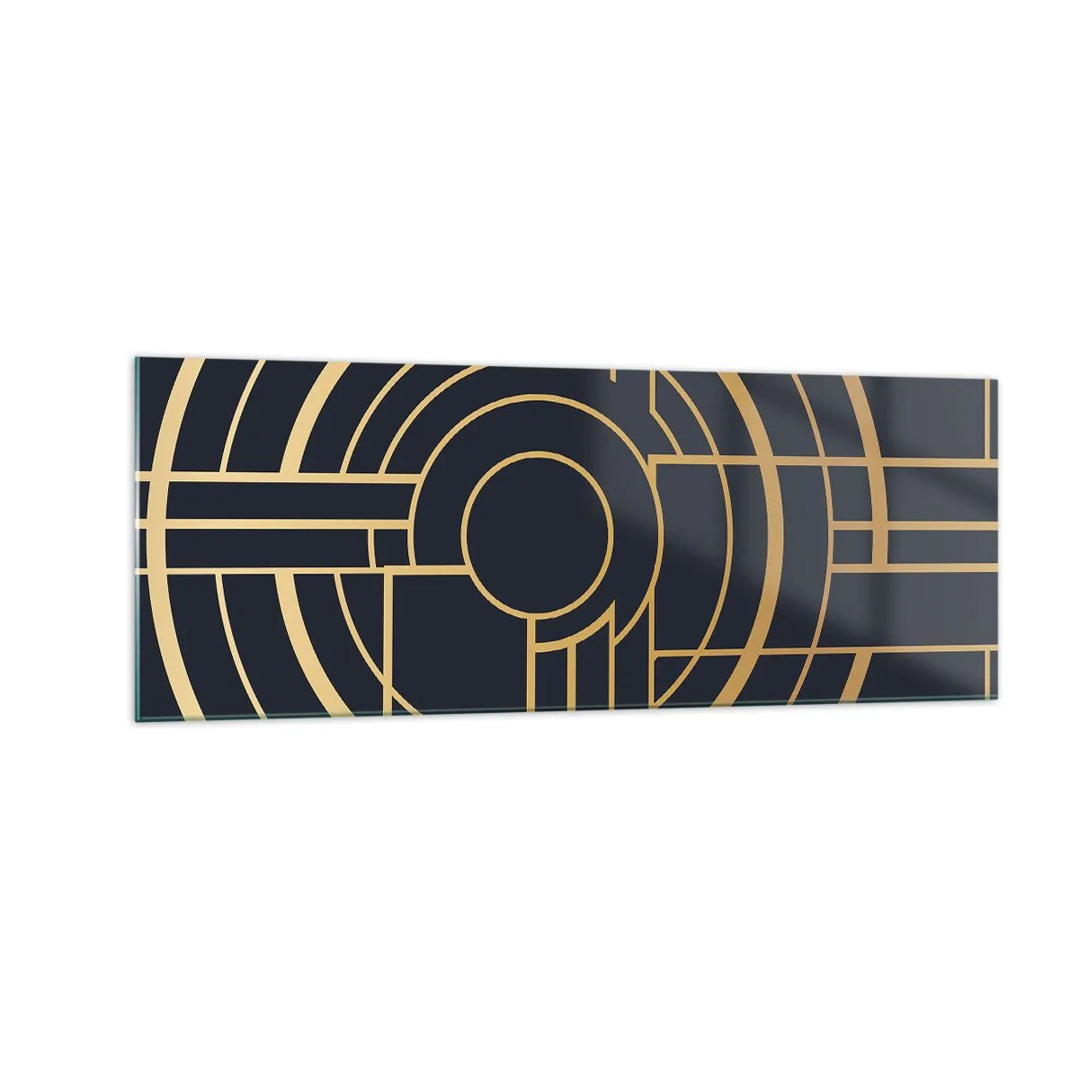 Quadro su vetro - Motivo geometrico con linee dorate - 140x50cm - Il giro delle cose - Decorazione murale moderna per soggiorno e camera da letto ARTTOR