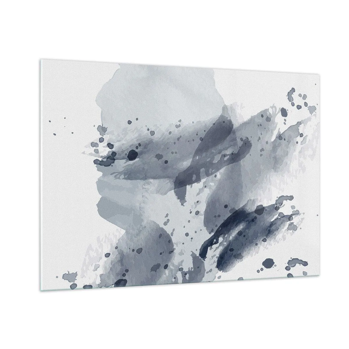 Quadro su vetro - Macchie di acquerello blu-grigio che ricordano l'acqua in movimento - 100x70cm - Studio della natura dell'acqua - Decorazione murale moderna per soggiorno e camera da letto ARTTOR