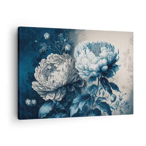 Quadro su tela - Stampe su Tela - Peonie blu su uno sfondo tenue con un motivo delicato - 70x50cm - Coppia perfetta - Decorazione murale moderna per soggiorno e camera da letto ARTTOR